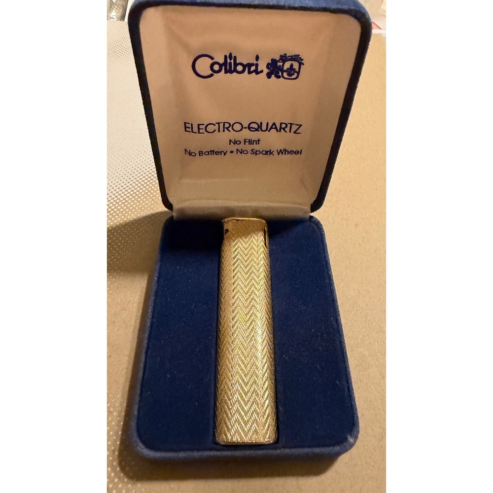 Vtg COLIBRI Electro-Quartz Lighter Gold-tone in Original Box Japan
